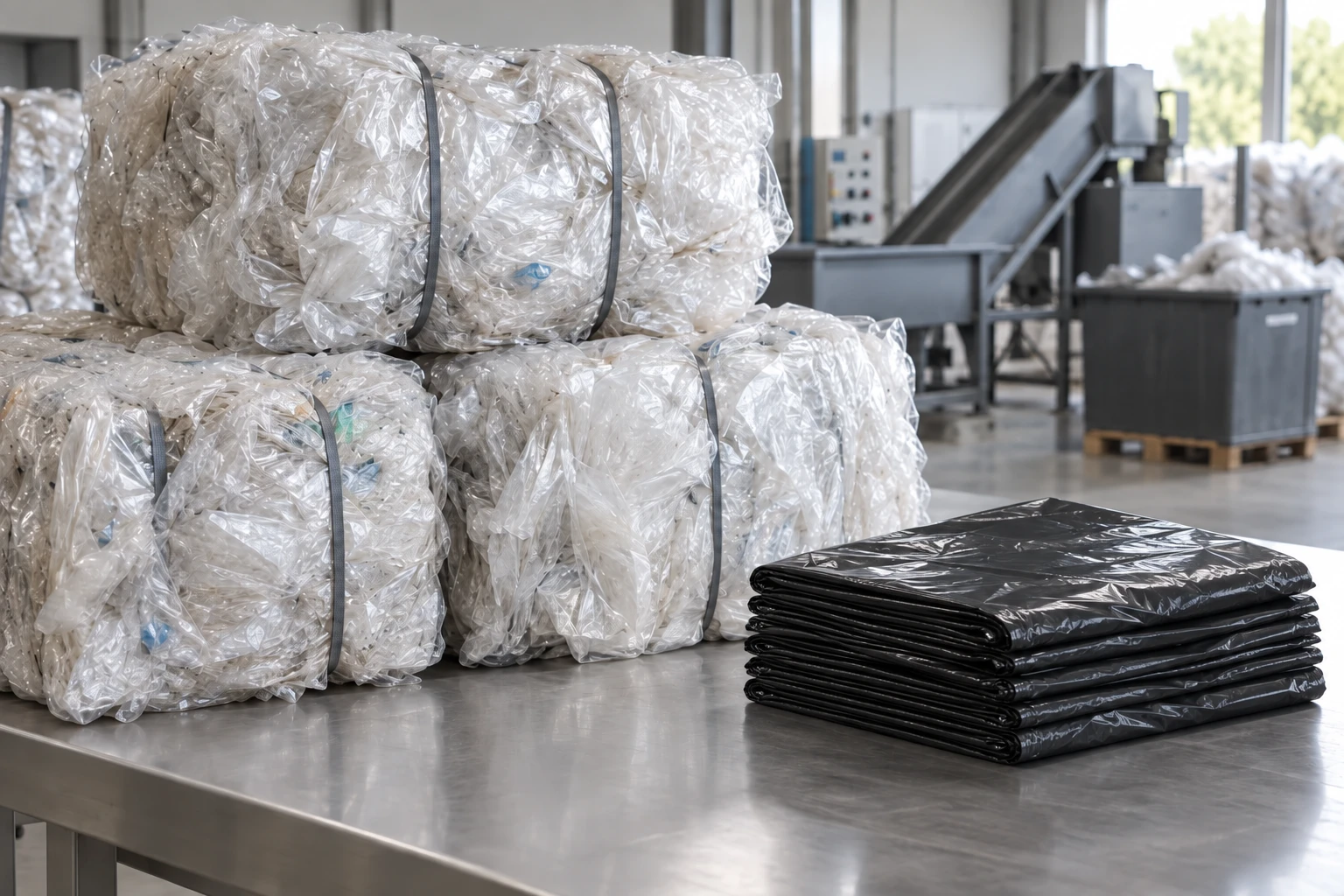 Reference image of recovered polythene and folded garbage bags