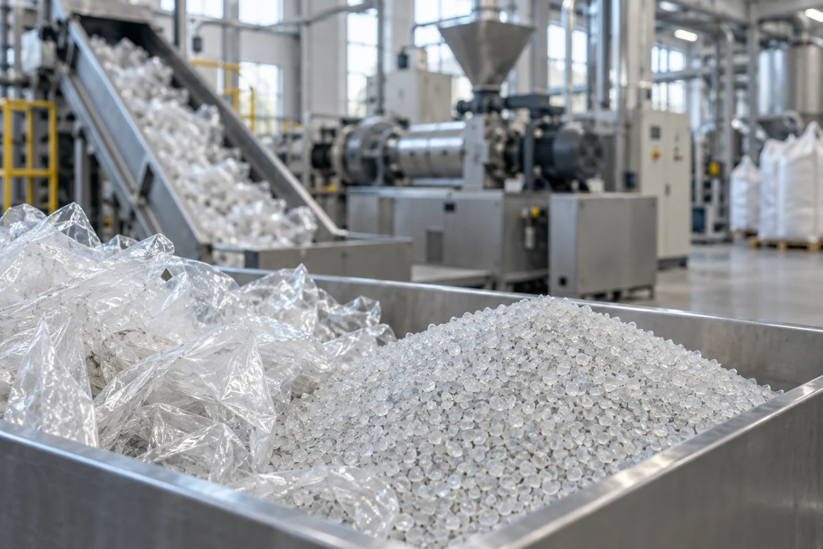 Reference image of polythene recycling and recovered material